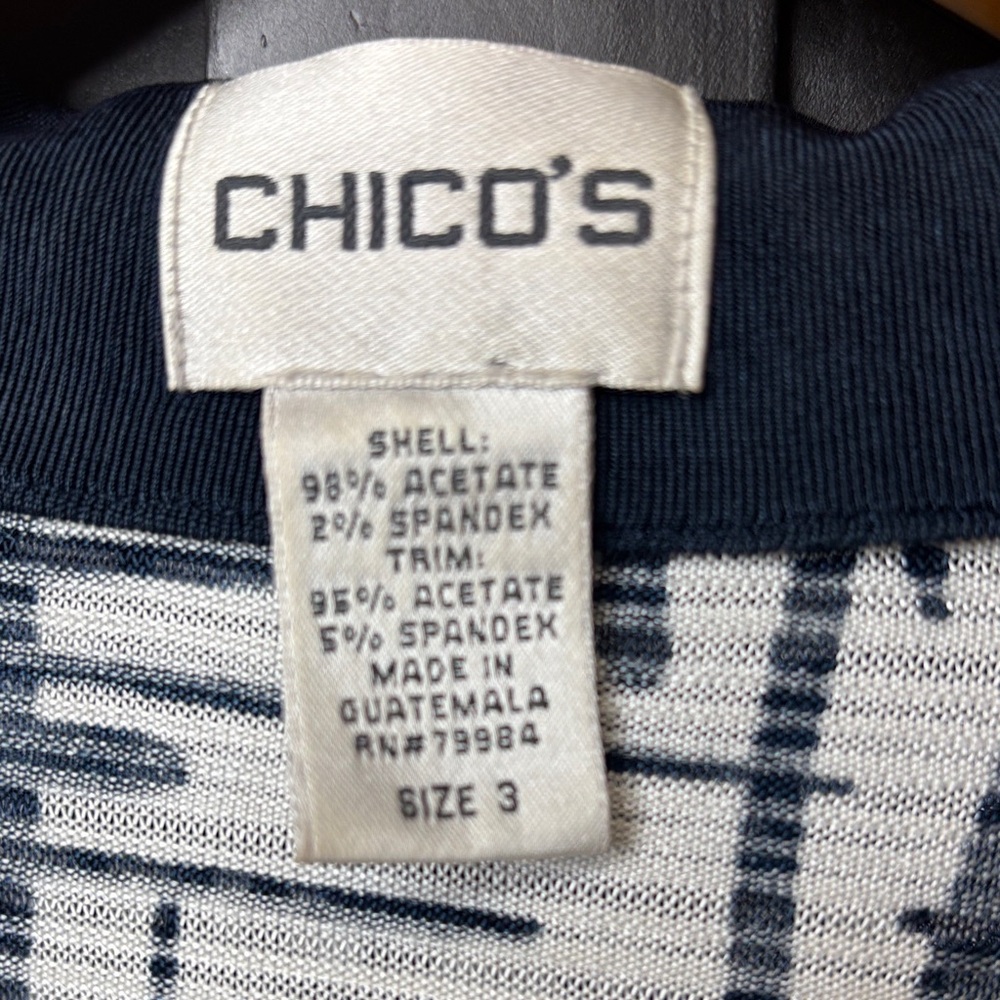 💙 Chico’s Geometric Navy & White Zip Hoodie Jacket Stretch Women’s Size 3 💙 - Picture 3 of 13